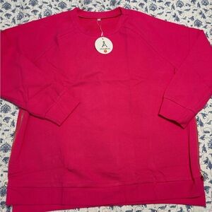 Anrabess Size XL oversized hot Pink Sweatshirt with Side Zippers crew neck